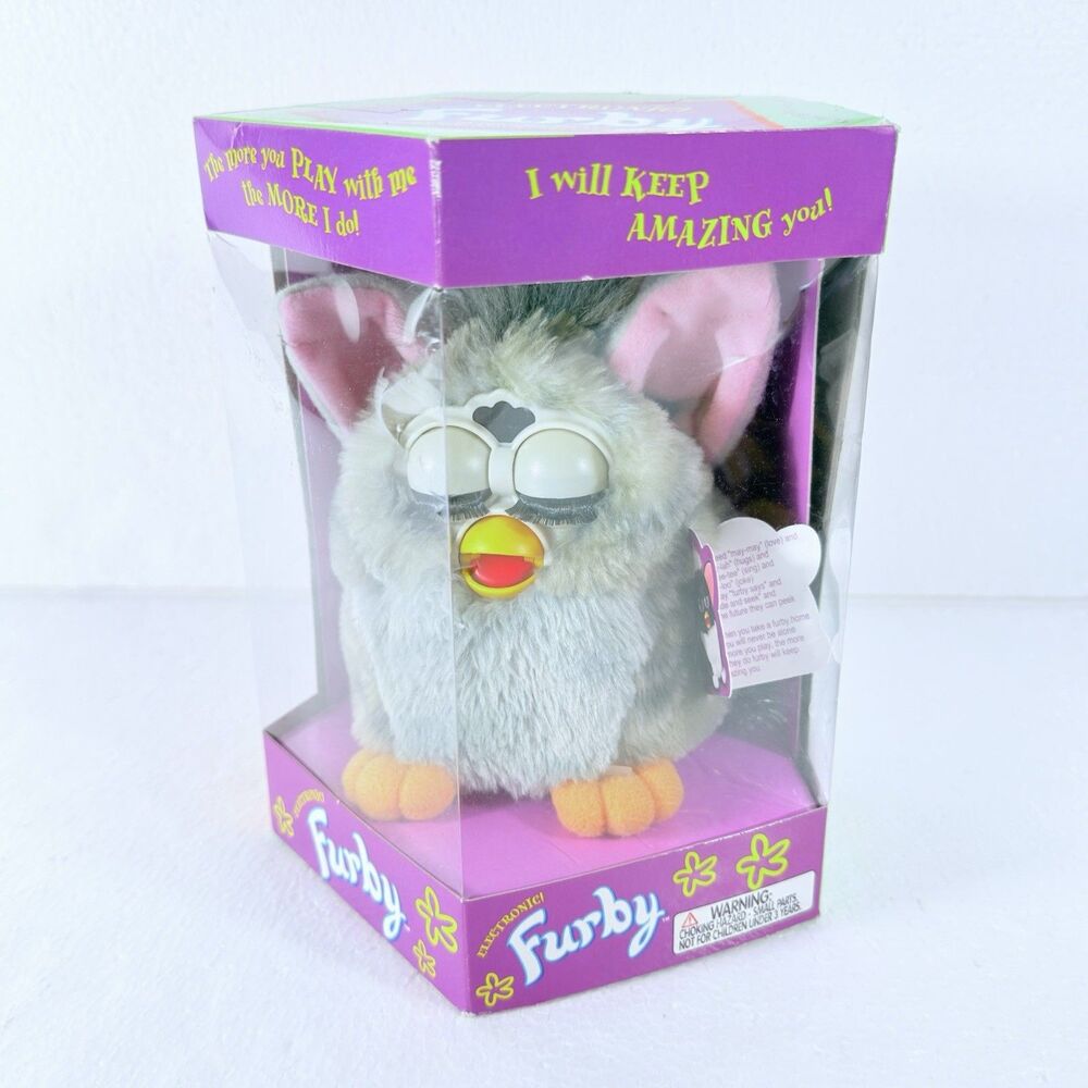 Vintage 1998 Furby Gen 1 Grey Striped Wolf Blue Eyes Sealed NEW In Box